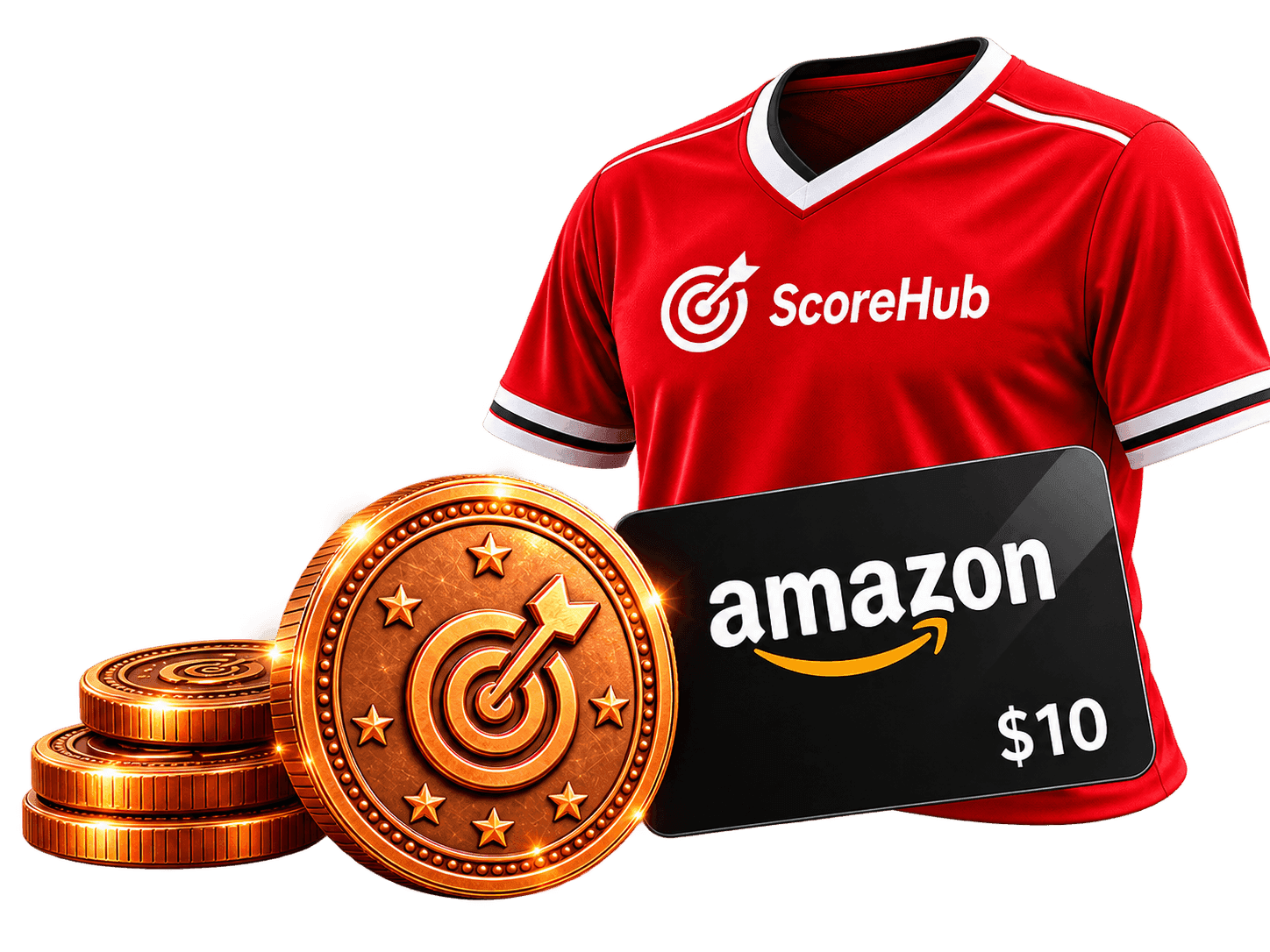 Camiseta de ScoreHub, tokens y tarjeta regalo de Amazon